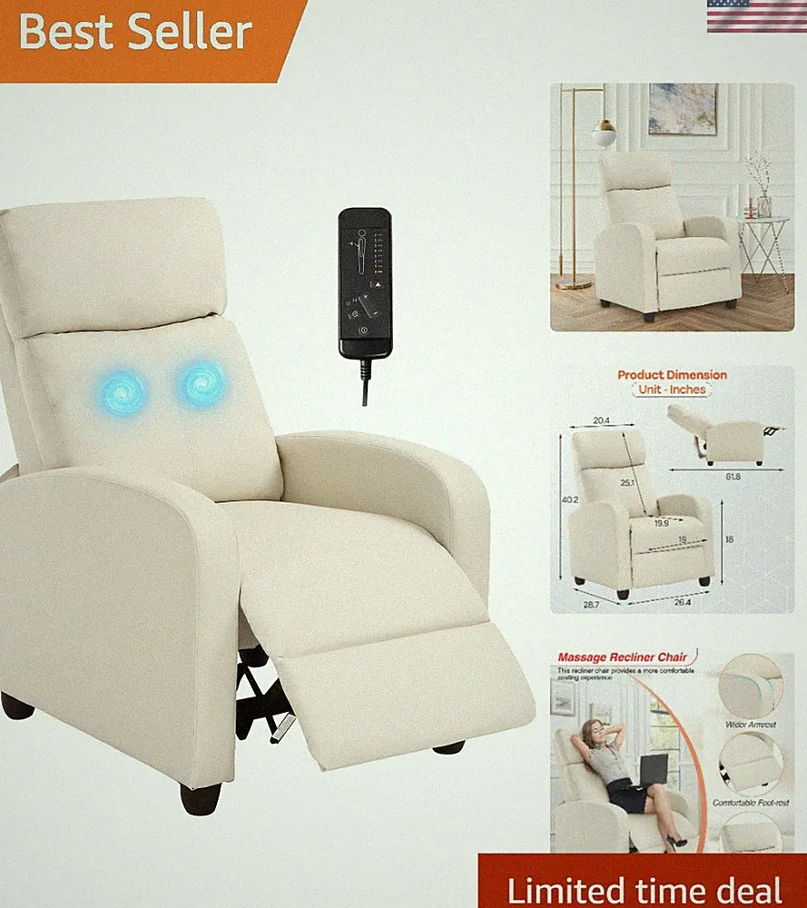 Luxury Recliner Chair with Massage Function & Lumbar Support – Beige Leather