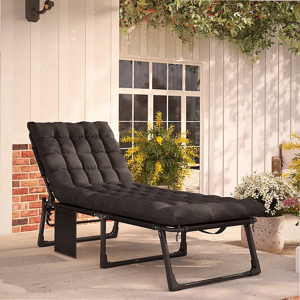 Outsunny Folding Chaise Lounge Chair Outdoor w/ Cushion, Black