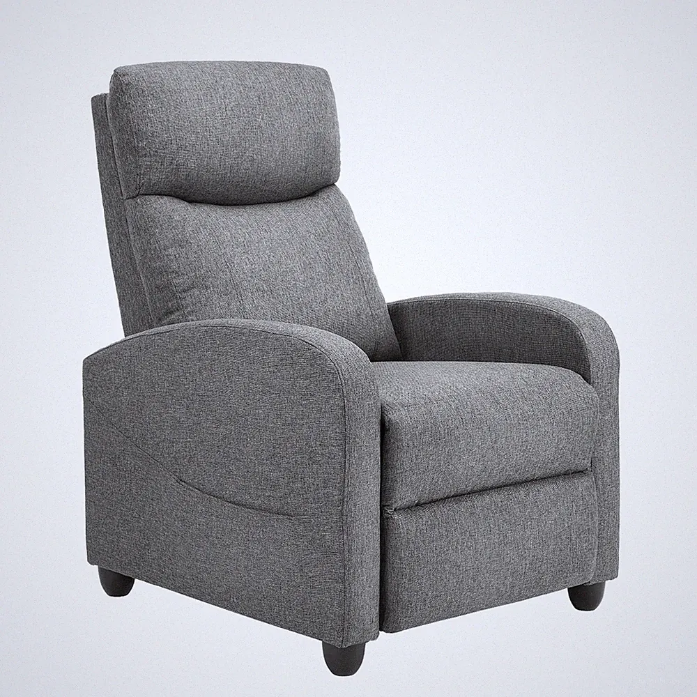 Recliner Chair Fabric Grey Adjustable Push Back Lumbar Support SWJ5021GY Sofa