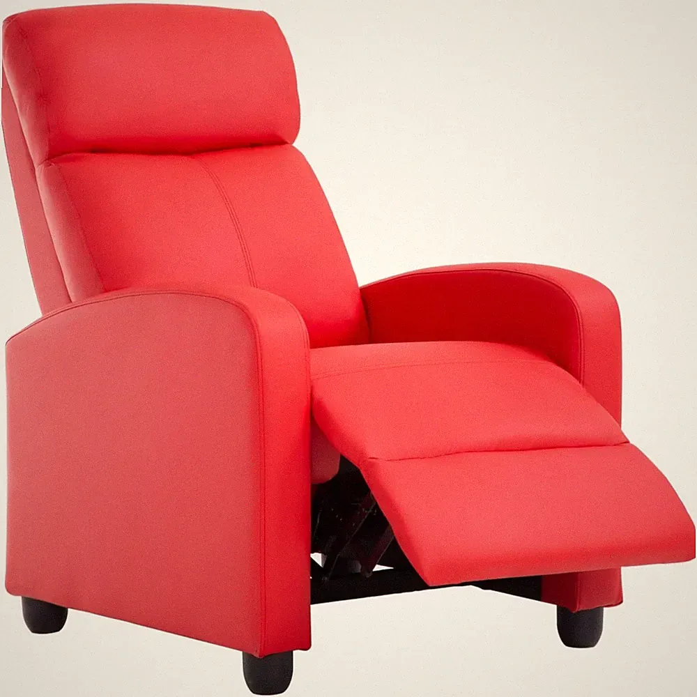 Recliner Chair Faux Leather Red 33x27x39 Adjustable Push Back Wide Armrests