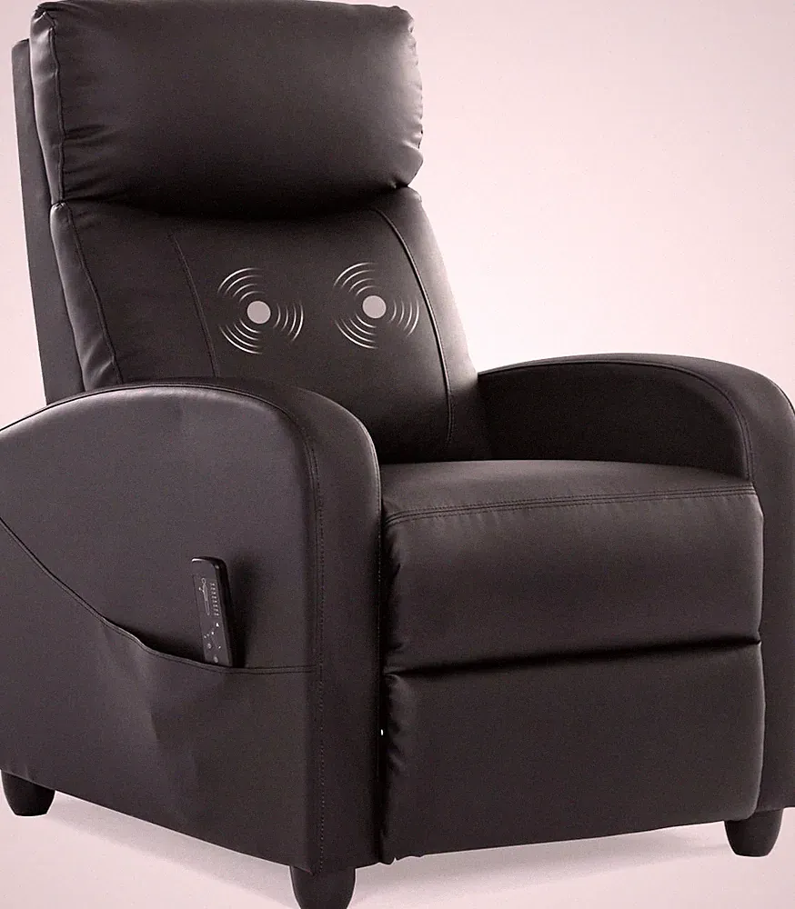 Recliner Chair with Massage and Lumbar Support, Small PU Leather Home Theater Se