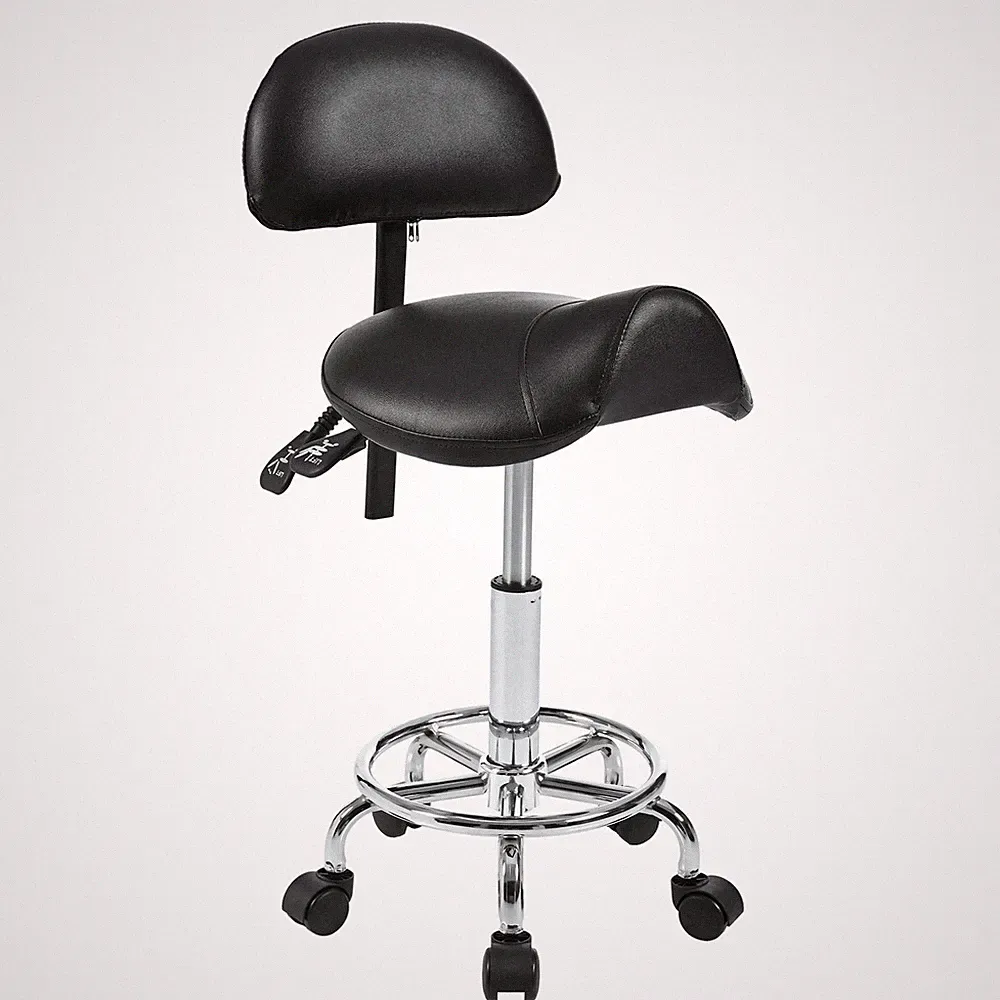 Saddle Stool with Back Support for Salon Spa Tattoo Massage Swivel Stool Chair
