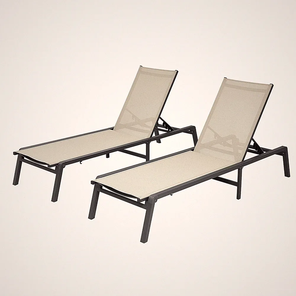 VEVOR 2Pcs Foldable Chaise Lounge Chair Adjustable Back Outdoor Pool Sun Tanning